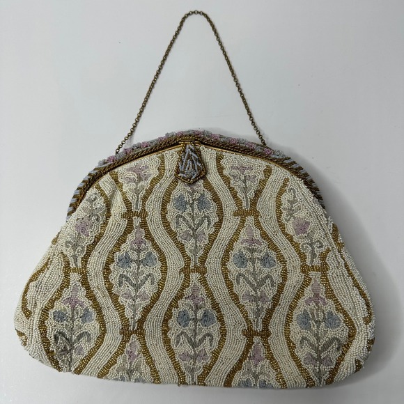 Vintage Beaded Evening Bag Purse Made In France Floral Design - Picture 1 of 16